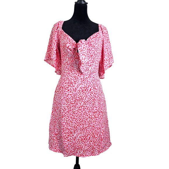 Womens Size S Floral Print Flutter Sleeve Mini Dress Tie Front Cut Out Casual - Picture 4 of 13